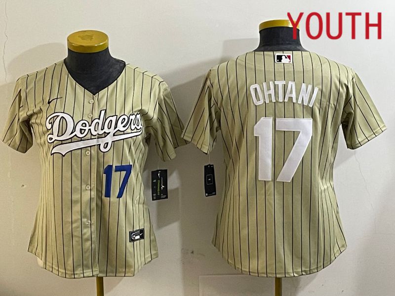 Youth Los Angeles Dodgers #17 Ohtani Green Stripe Game 2024 Nike MLB Jersey style 2->youth mlb jersey->Youth Jersey